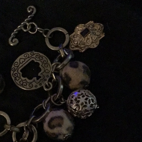 Handmade One of a kind vintage locket Cheetah print charm bracelet